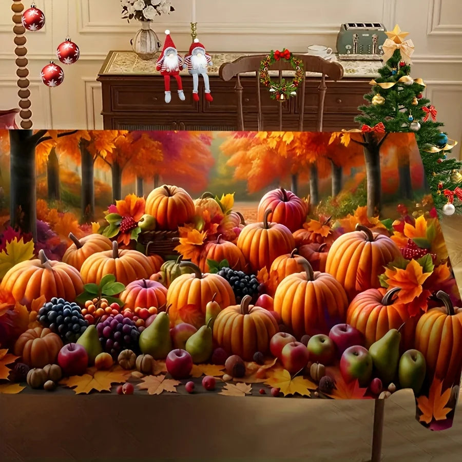 Thanksgiving Pumpkin Fruit Pattern Tablecloth, Fall Autumn Party