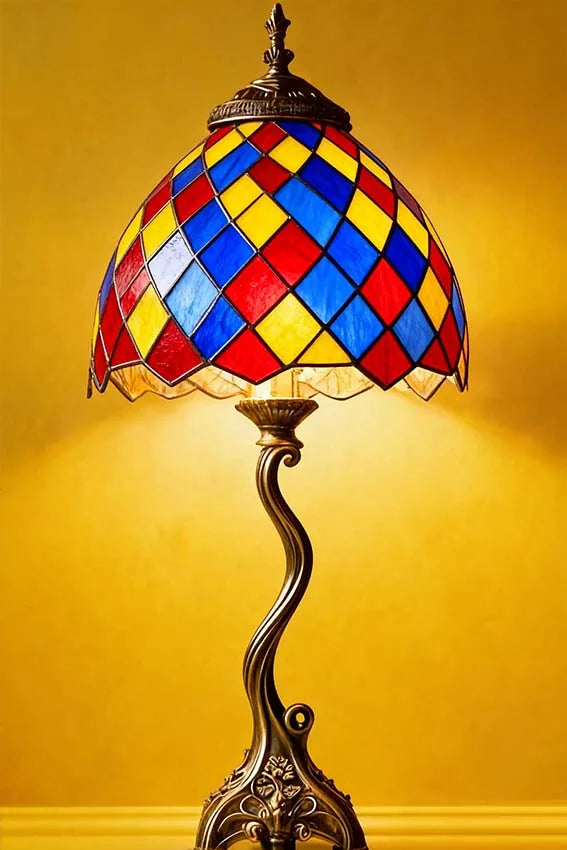 Elegant Floral Glass Table Lamp, Metal Sign Warm Beige