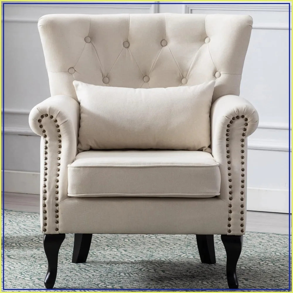Mid Century Accent Upholstered Armchair, Linen Fabric