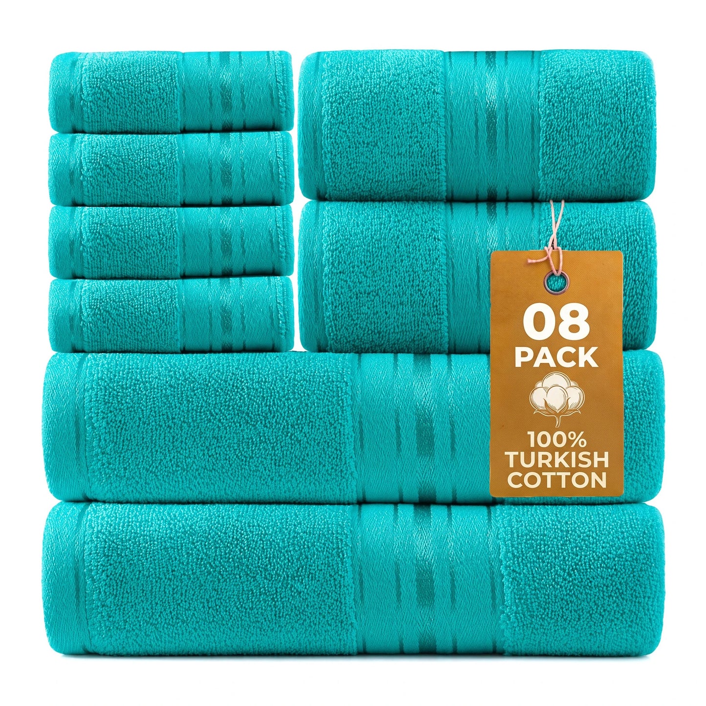 8 Piece Luxury Towel Set, 600 GSM Ring Spun Cotton, Highly Absorbent