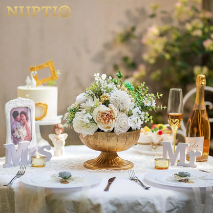 Gold Compote Vase for Centerpiece: 8.5" Distressed Brass Urn, 2-8-10pc Sets