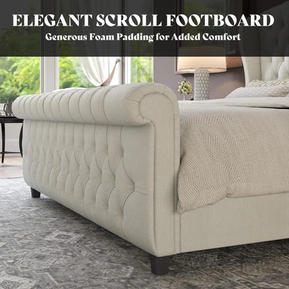 California King Sleigh Platform Bed Frame, Upholstered Headboard & Footboard