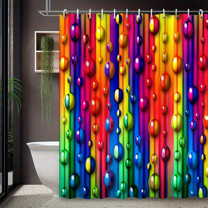 Rainbow Bubble Color Abstract Art Shower Curtain, Luxurious Elegant