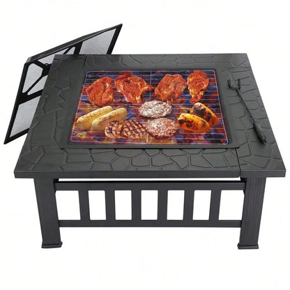 32" Metal Square Stove Fire Pit with Cover