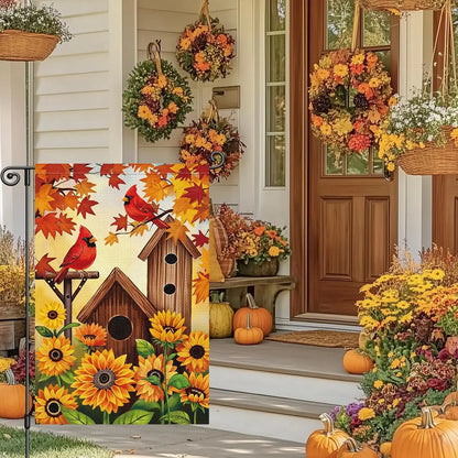 Fall Garden Flag Cardinal Sunflower Bird Burlap Thanksgiving
