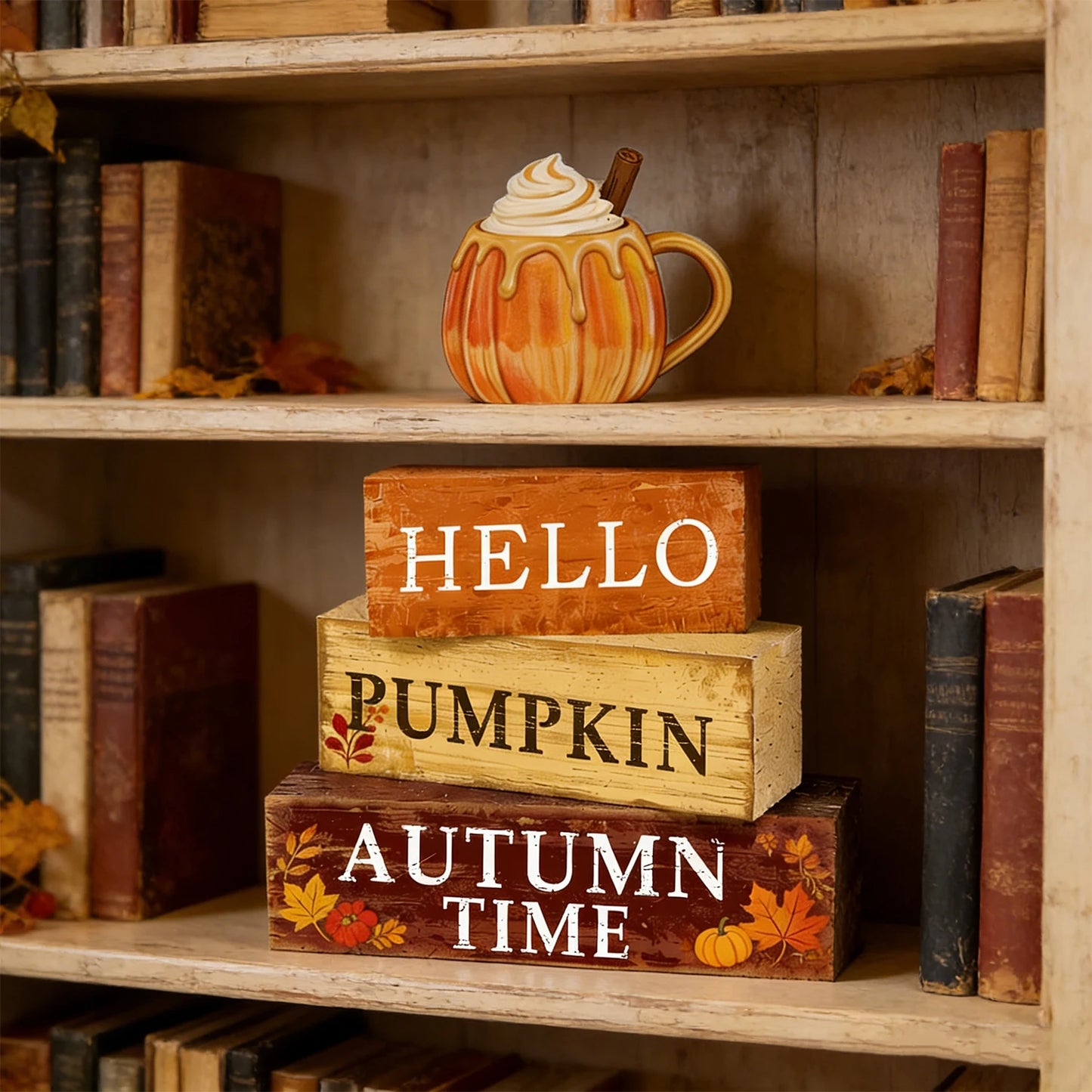 4pc Stackable Thanksgiving Rustic Farmhouse Wooden Sign Blocks