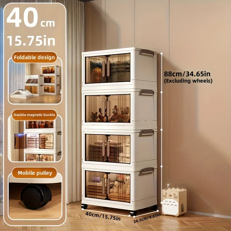 4/5-Tier Sturdy Plastic Folding Storage Cabinet w/Lid