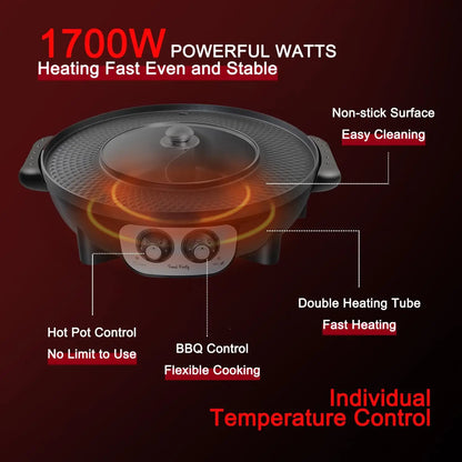 2-in-1 Electric Smokeless Grill and Hotpot Combo