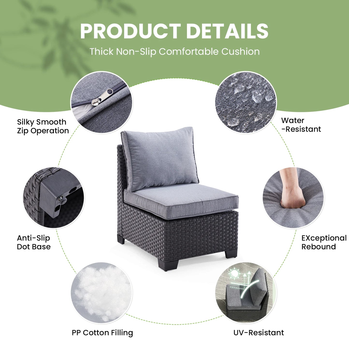 Patio Sectional Sofa Set w/Ottoman, Water/Oil/Stain-Resistant Fabric