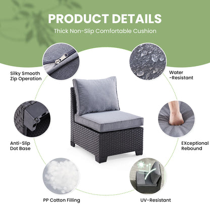 Patio Sectional Sofa Set w/Ottoman, Water/Oil/Stain-Resistant Fabric