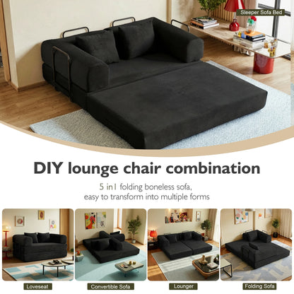 59" 4:1 Boneless Convertible Floor Sofa, High-Density Sponge & Corduroy Fabric