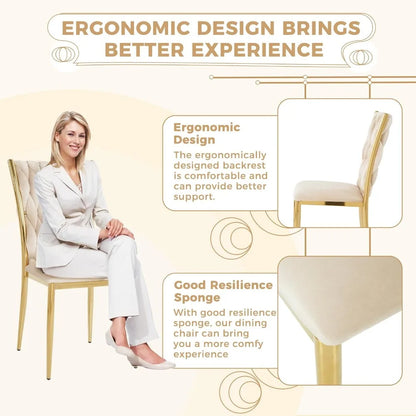 Set (4) Modern Velvet Upholstered Dining Chairs w/Gold Metal Legs