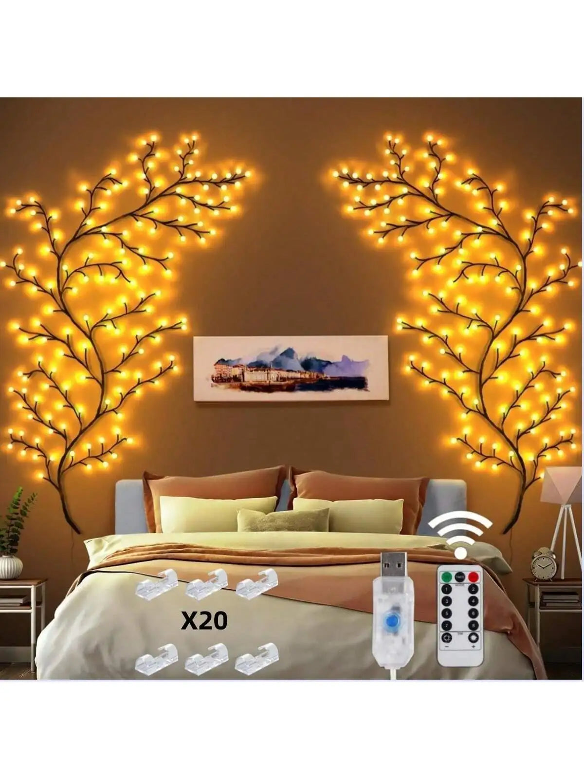 1pc 96 LED 6Ft Flexible Tree Branch Willow Fairy Lights w/8 Modes