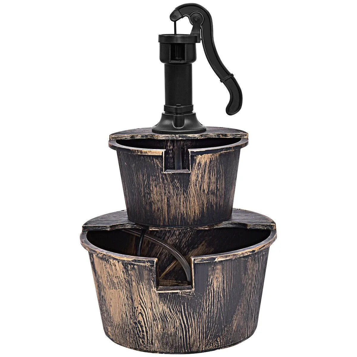 Rustic 2 Tier Barrel Waterfall Fountain with Pump