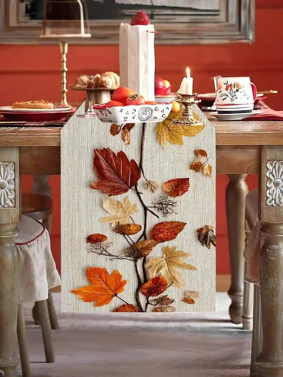 Autumn Leaves Table Runner, European Style Fall Foliage Design