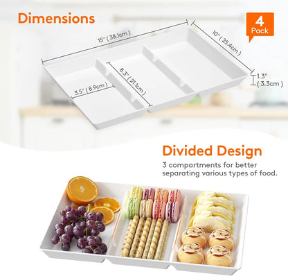 4-Piece Divided Serving Tray Set, 15x10 Inch