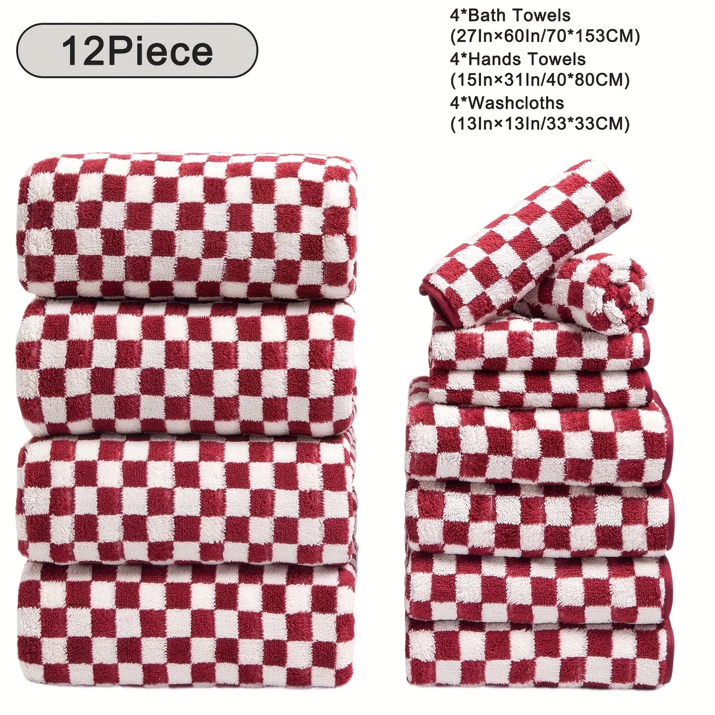 12pcs Bath Towels Set, Ultra Soft, Highly Absorbent, Quick Dry