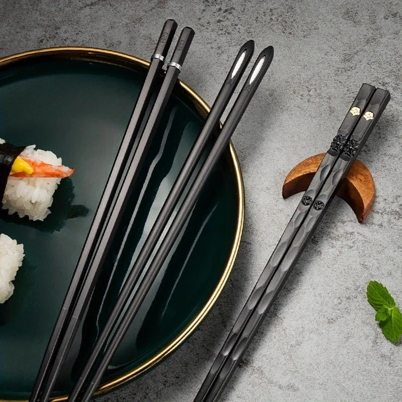 10-Pack Black Asian Alloy Chopsticks, Appetizer and Sushi