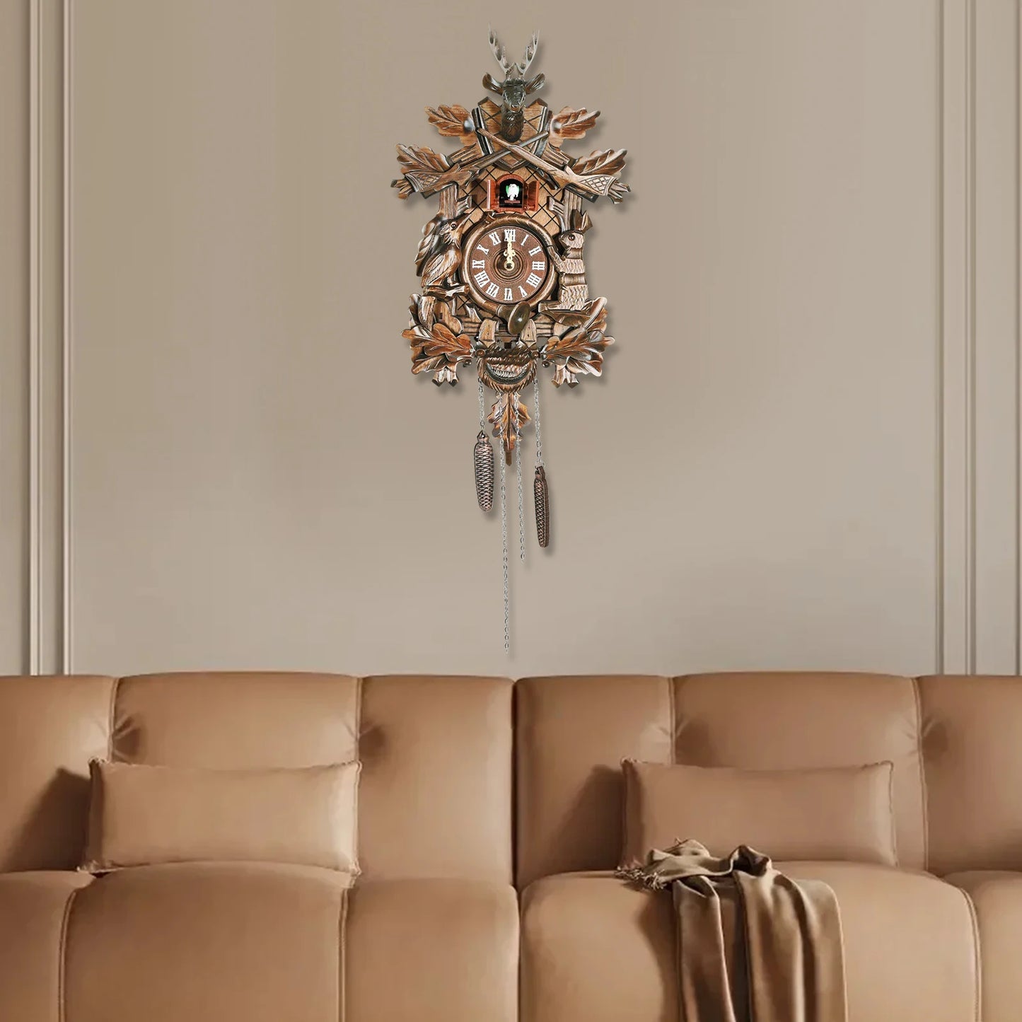 Forest Nordic Style Retro Cuckoo Clock w/Bird
