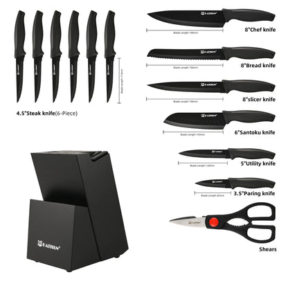 15 Pieces Carbon Steel Knife Set, Built-in Knife Sharpener,