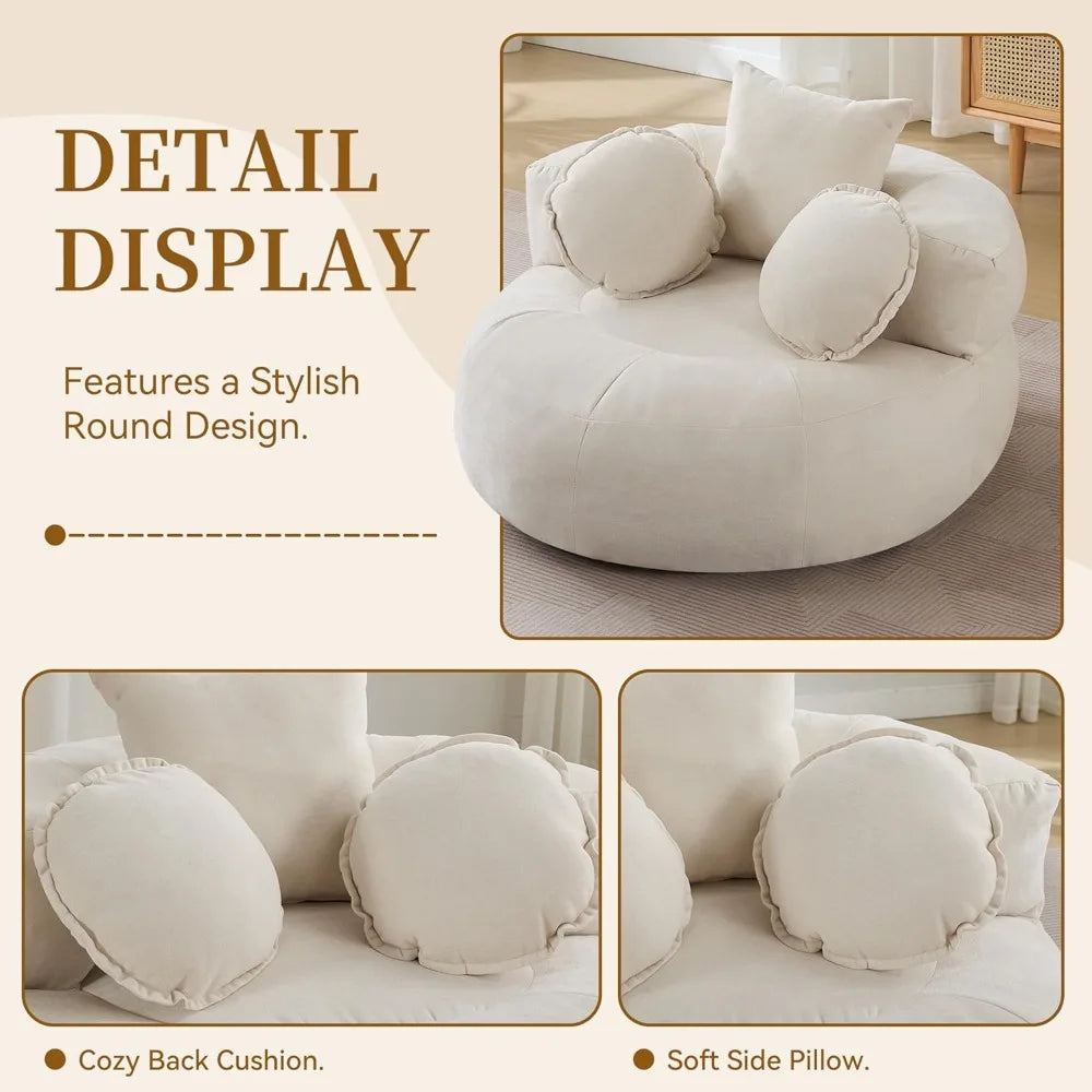 Oversized Round Sofa Chair, Chenille Fabric Circle Lounge Chair, Boneless Barrel Shape Lazy Bean Bag