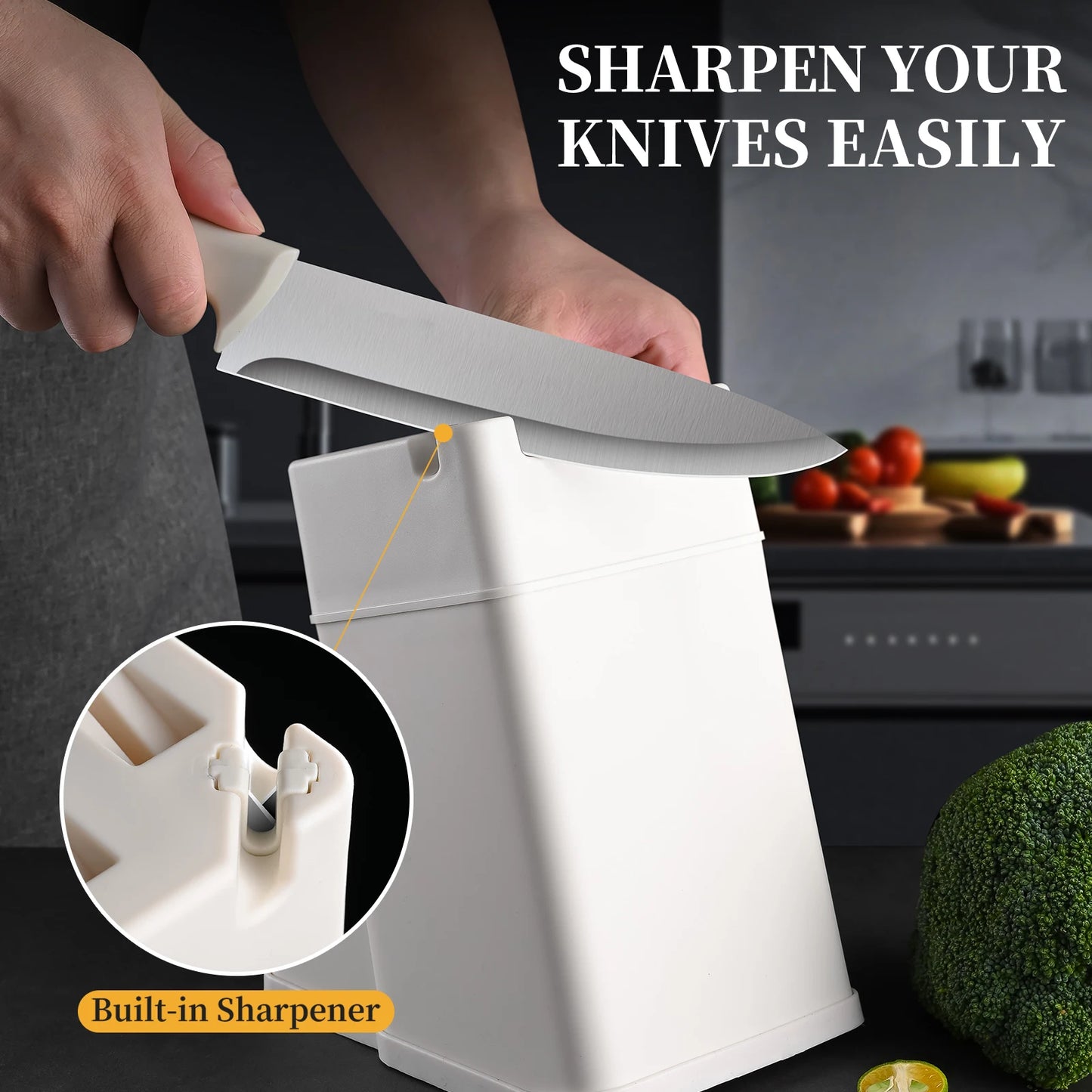 15/3-Piece Knife Set w/Cutting Board, Scissors, Built-In Sharpener