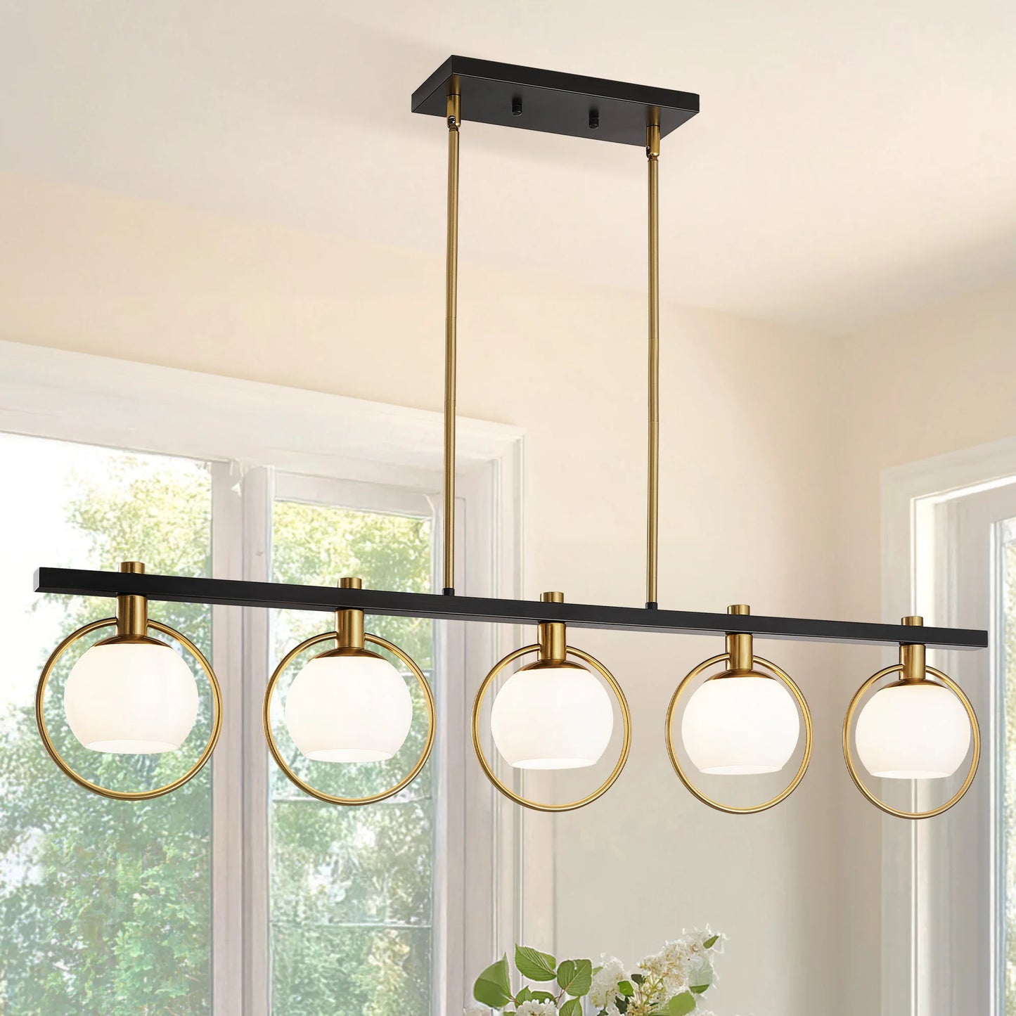 Modern 5-Light Adjustable Chandelier with Glass Shades