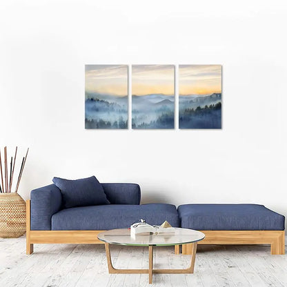 3 Panel Sunrise Misty Forest Print Picture Paintings Wall Art