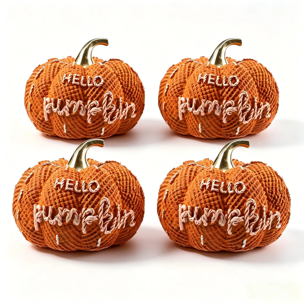 Halloween Pumpkin Knitted Texture Table Ornament, Farmhouse
