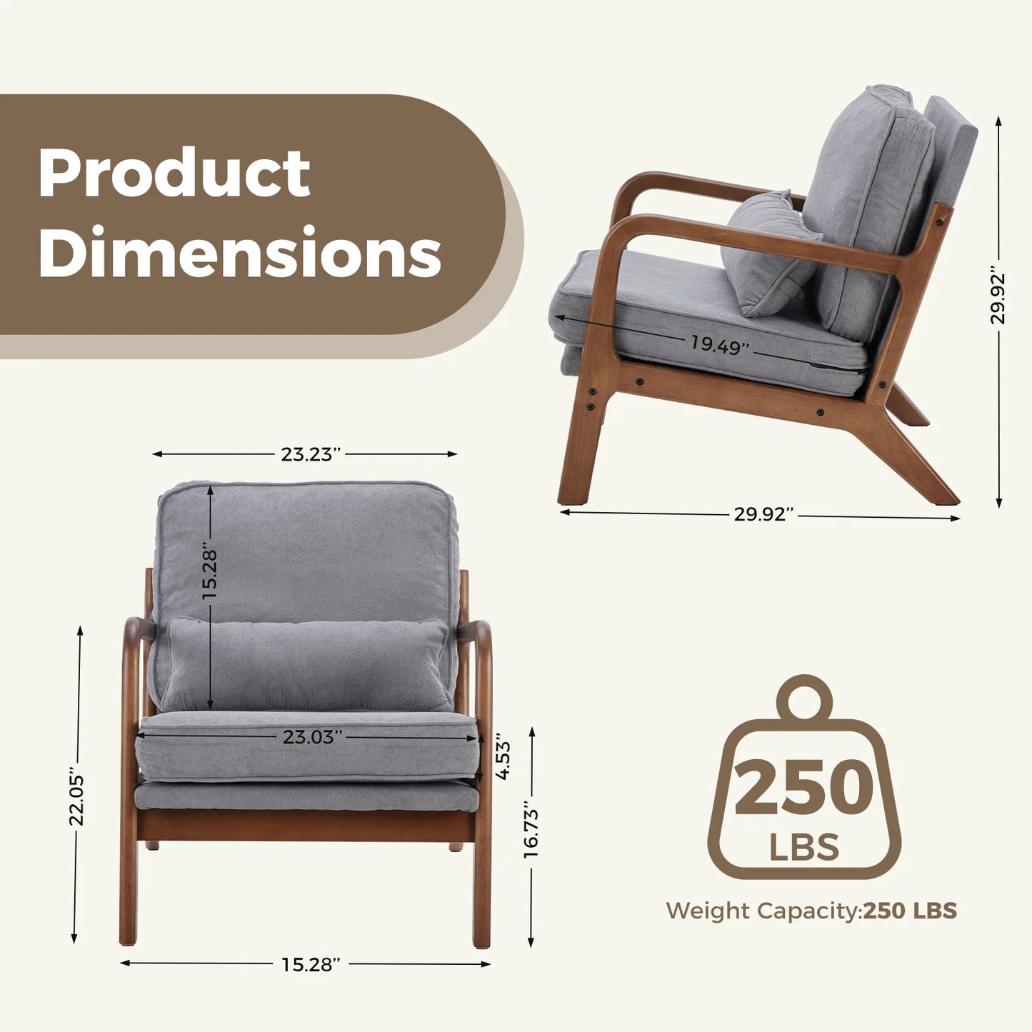Mid Century Modern Wooden Accent Chair w/Arms