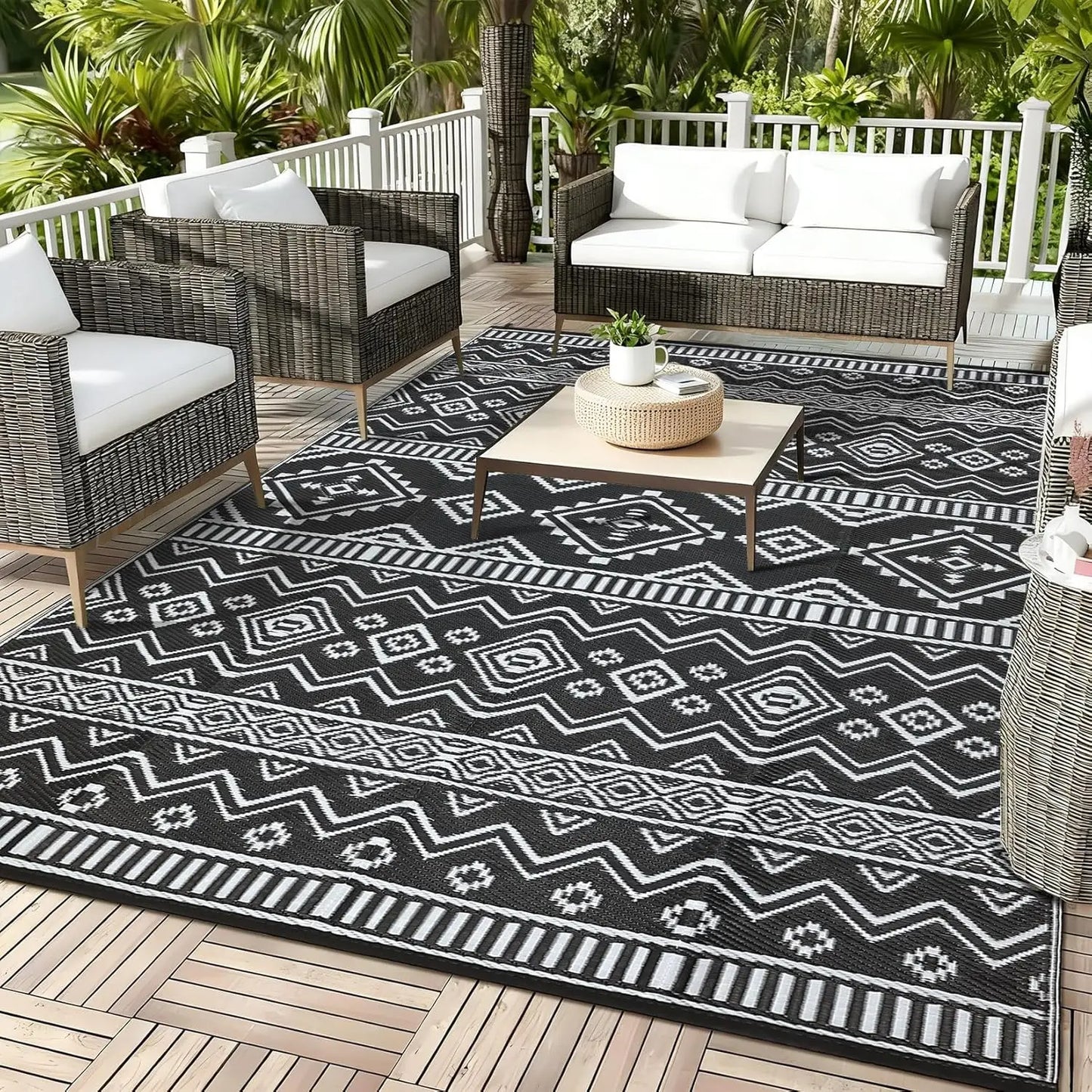 Waterproof Outdoor Rug Reversible Plastic Straw Mat