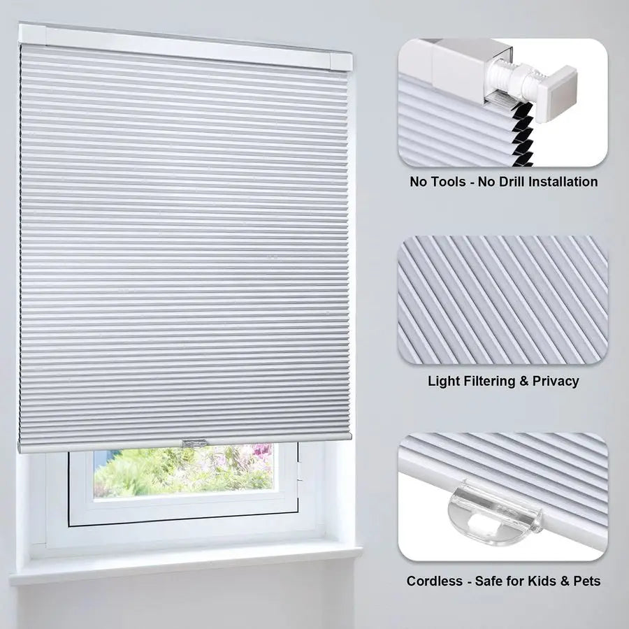 Cordless Cellular Shades, No Tools, No Drill, Black-out