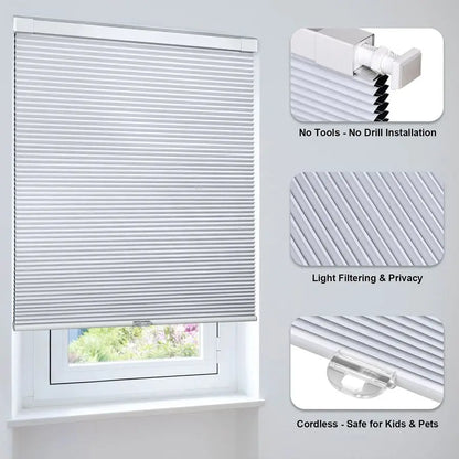 Cordless Cellular Shades, No Tools, No Drill, Black-out