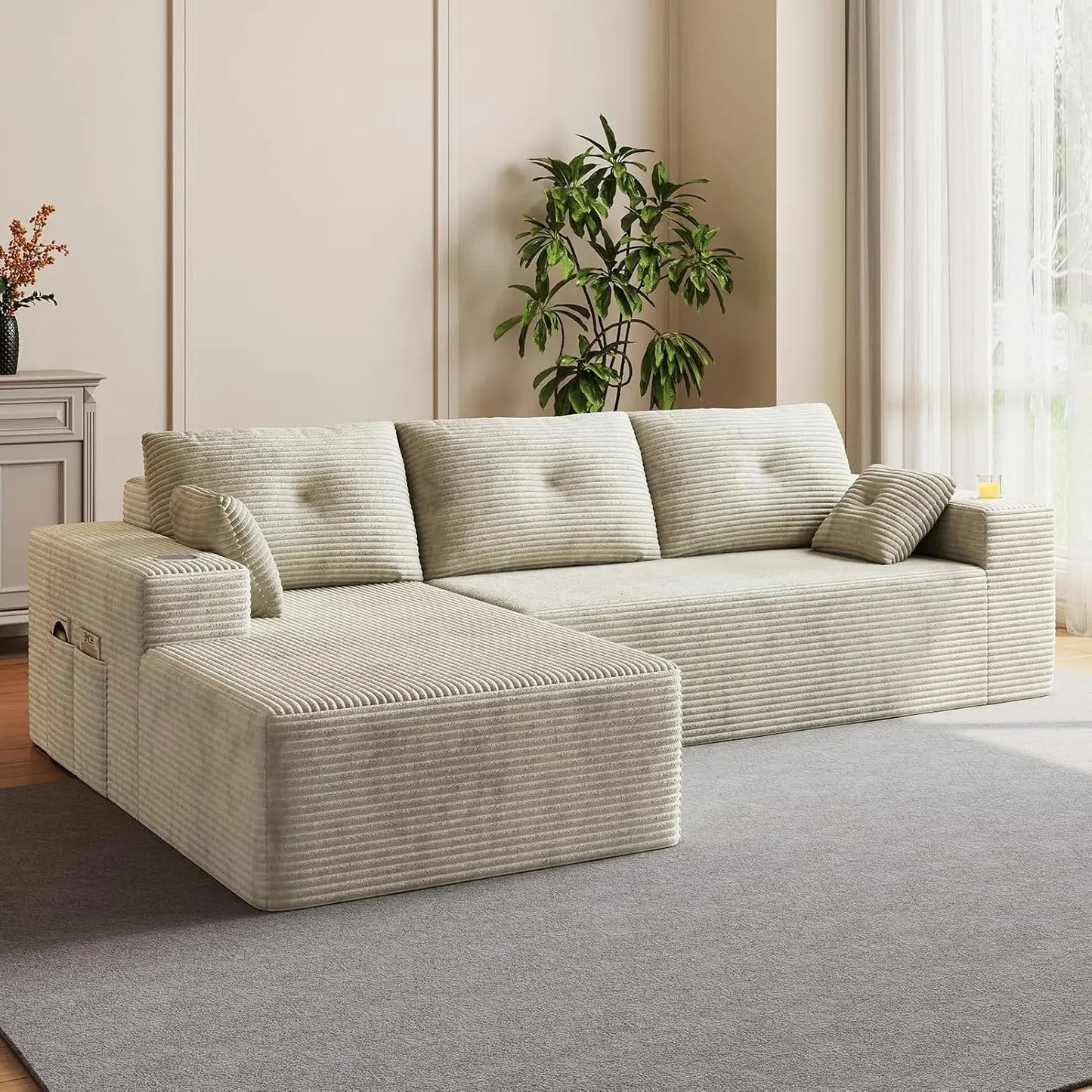 109" Boneless, Deep Modular Sectional Sofa w/Oversized Chaise,