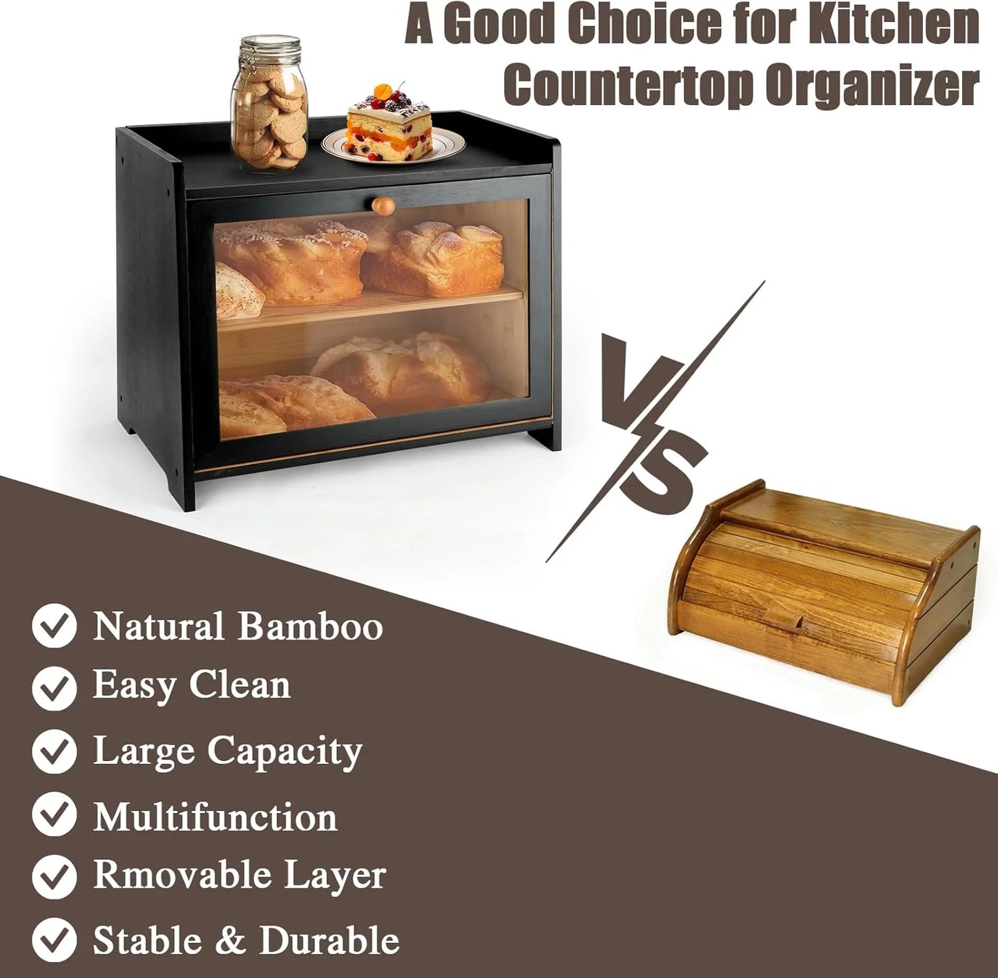 2 Layer Large Farmhouse Bread Box with Window