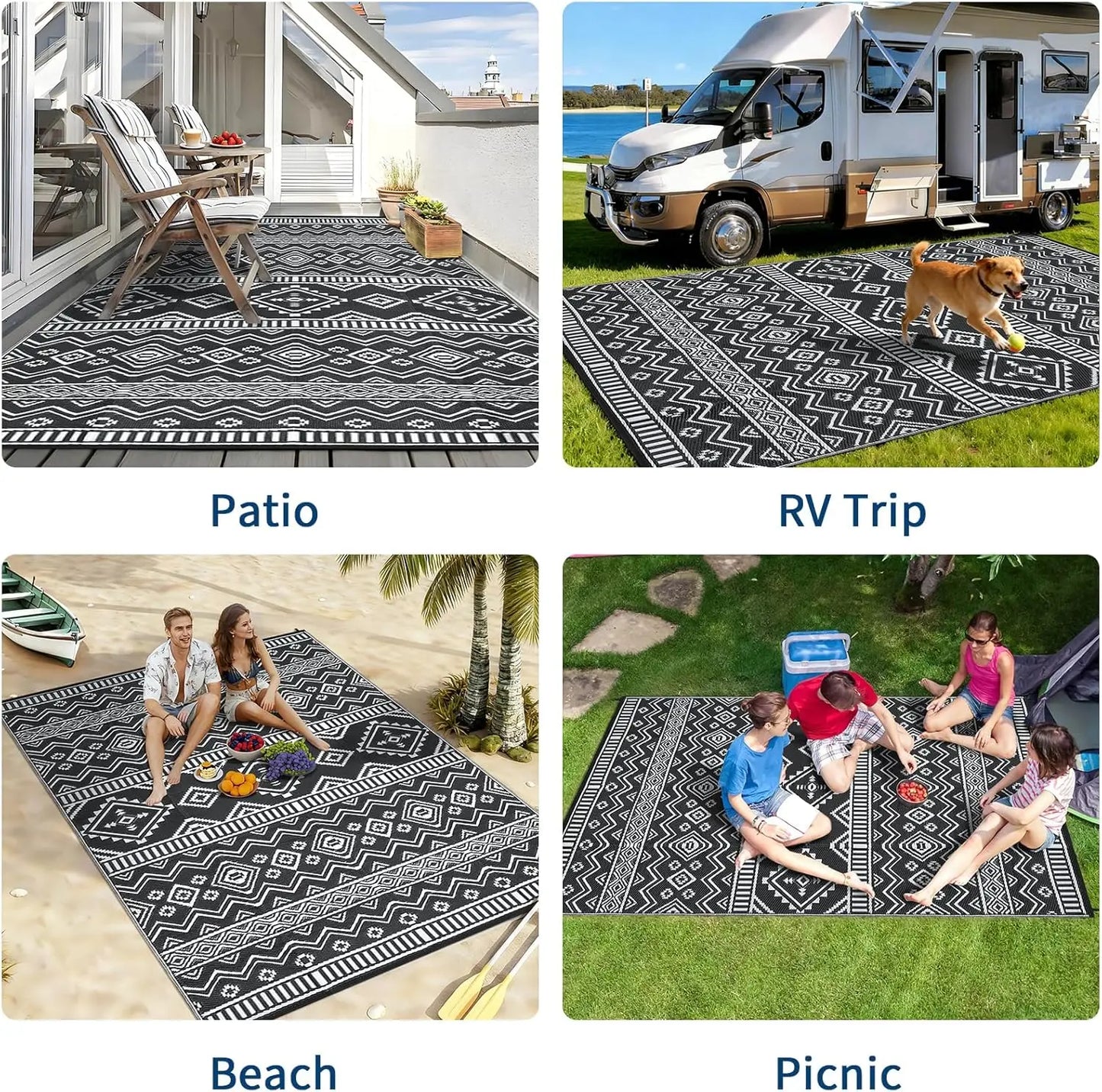Waterproof Outdoor Rug Reversible Plastic Straw Mat