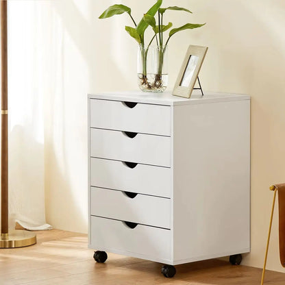 5 Drawer Waterproof Surface Wood Nightstand Cabinet w/Wheels