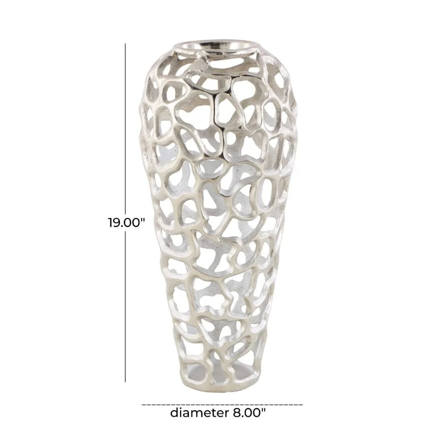 19" Coral Cutout Silver Aluminum Metal Vase