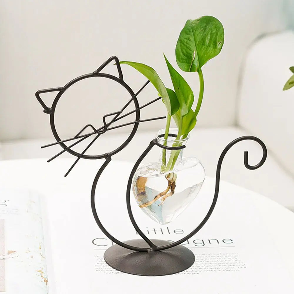 Simple Cat Hydroponic Flower Arrangement Vase, Love Heart Shape Pot