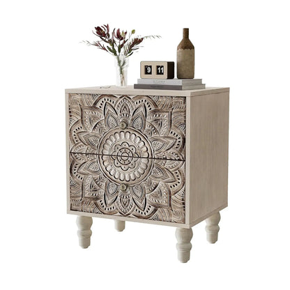 Flower Motif Nightstand w/Drawer & Storage, Fully-Assembled