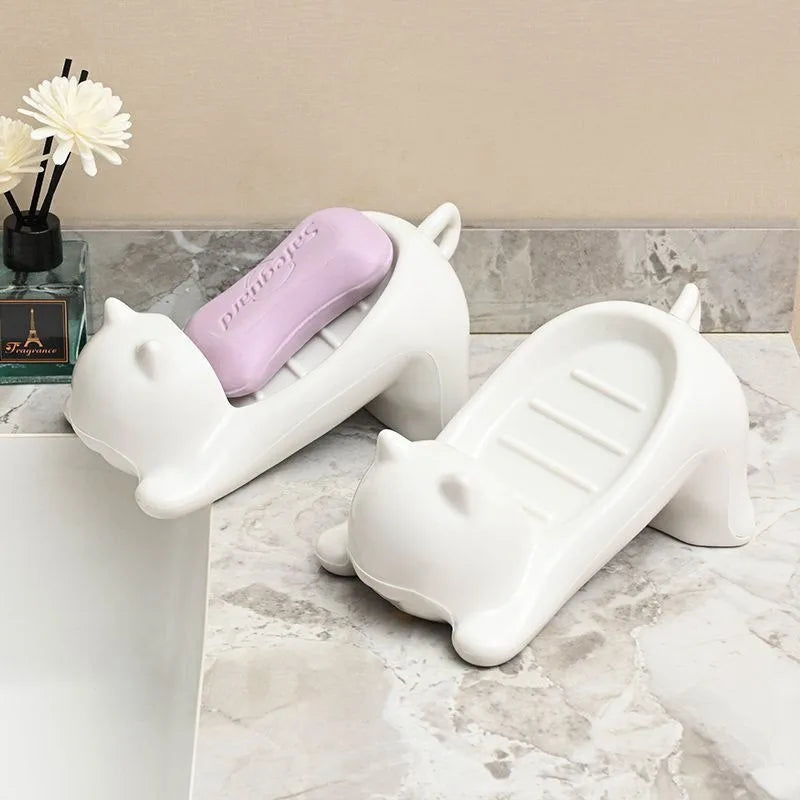 Creative Plastic Cat Soap Box, Easy Draining