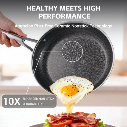 17-Piece Nonstick Stainless Steel Cookware Set, Hybrid Ceramic Coating