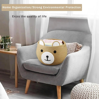 Cotton Rope Baby Basket with Bear Design