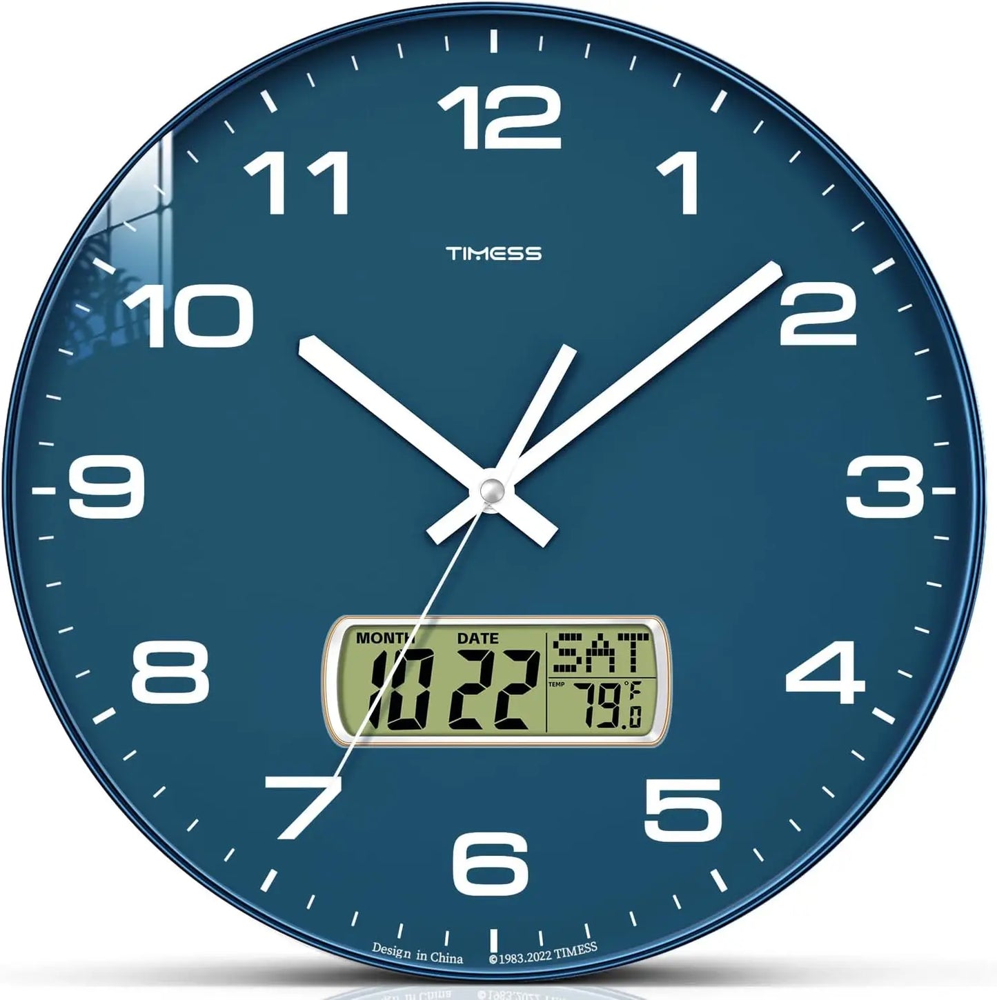 10"/12"/14" Wall Clock, 4 Color Options, Calendar and Temperature