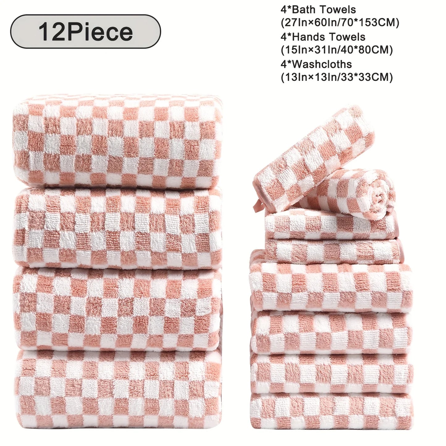 12pcs Bath Towels Set, Ultra Soft, Highly Absorbent, Quick Dry