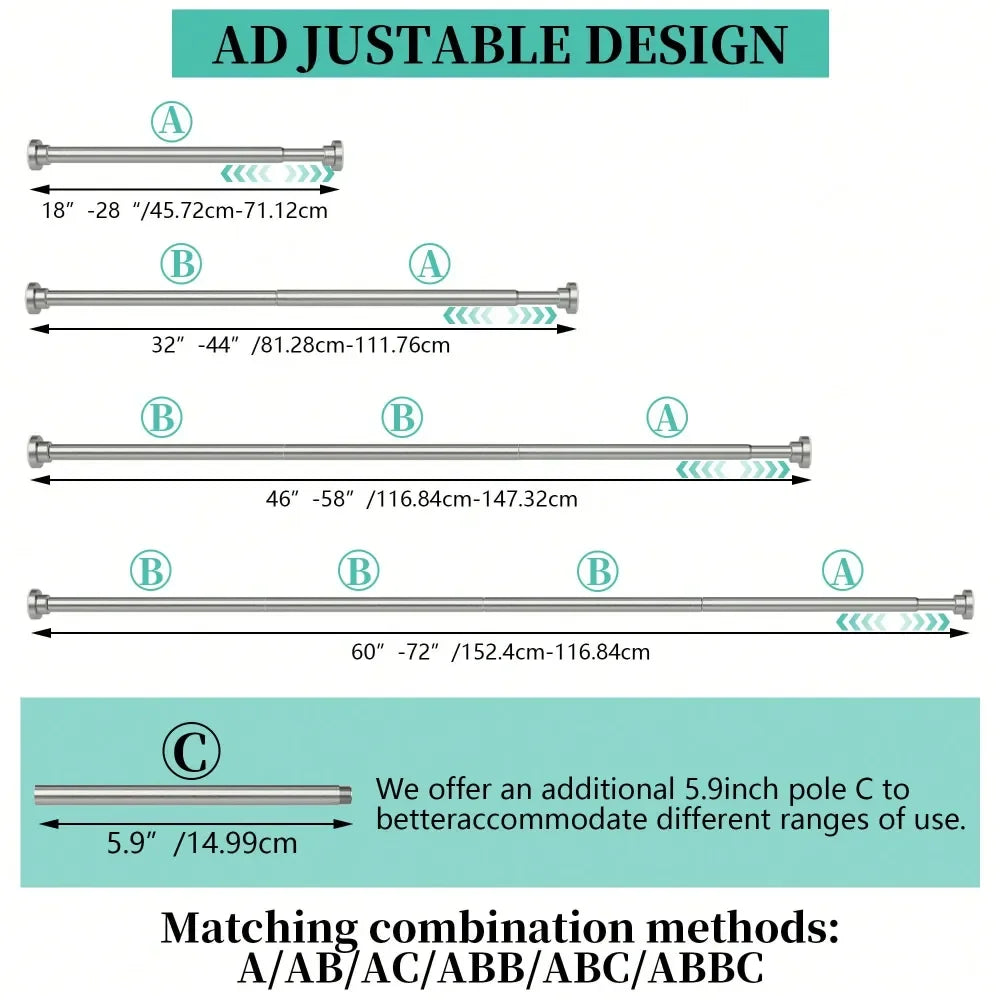 Stainless Steel Adjustable Shower Curtain Rod, No Drilling