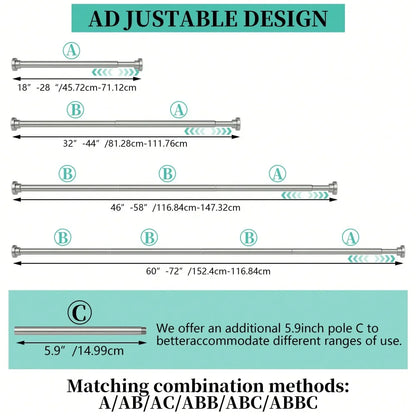 Stainless Steel Adjustable Shower Curtain Rod, No Drilling