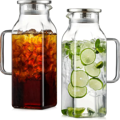 2/4 Pack 2 Liters/68 Oz Square Glass Pitcher w/Lid, Handle