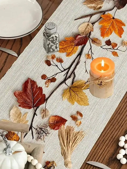 Autumn Leaves Table Runner, European Style Fall Foliage Design