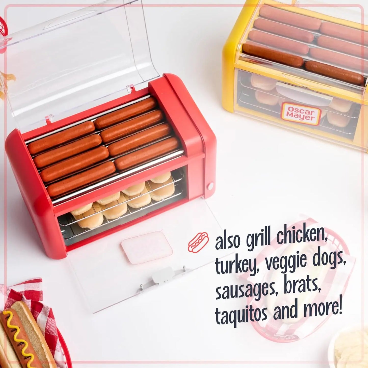 Extra Large 8 Hot Dog Roller Bun Toaster Oven, Non-Stick